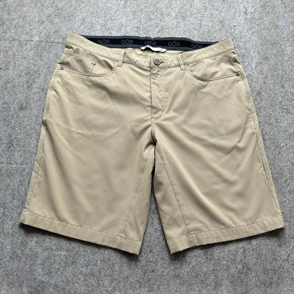 QOR Shorts Men 38 Beige Khaki Performance Stretch 11" Lined Technical